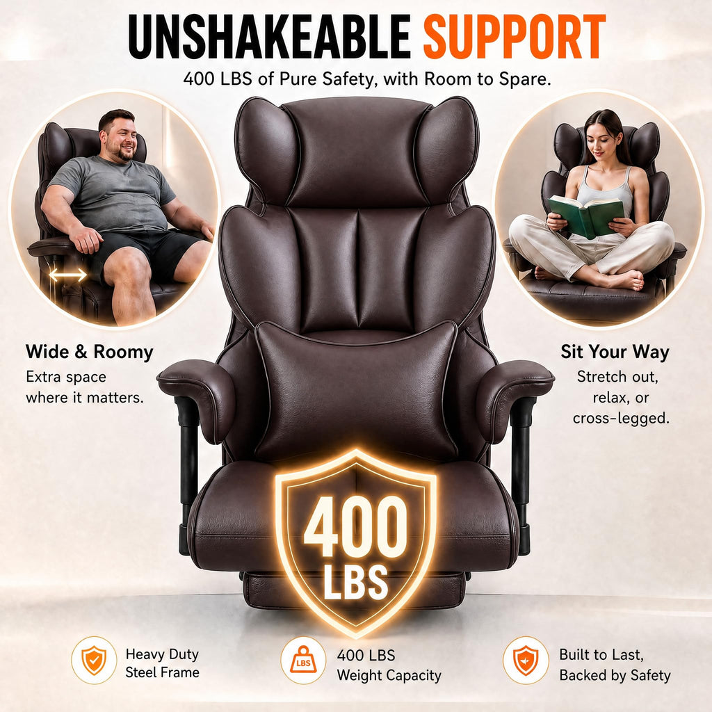 Big and Tall Brown Ergonomic Office Chair with Footrest N2486