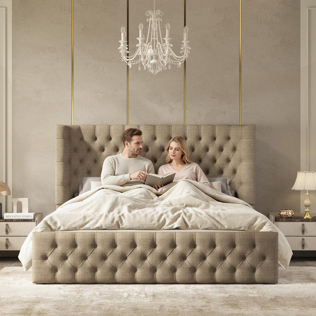 Cal King Bed Frame with Sleigh Headboard & Footboard J8158