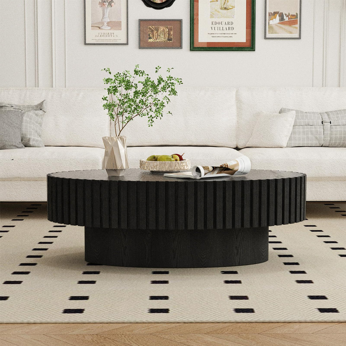 Black Oval Fluted Coffee Table A275033
