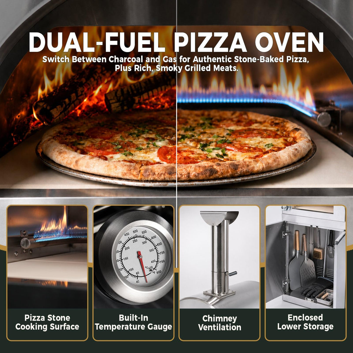 106" Propane BBQ Grill with Pizza Oven T720975