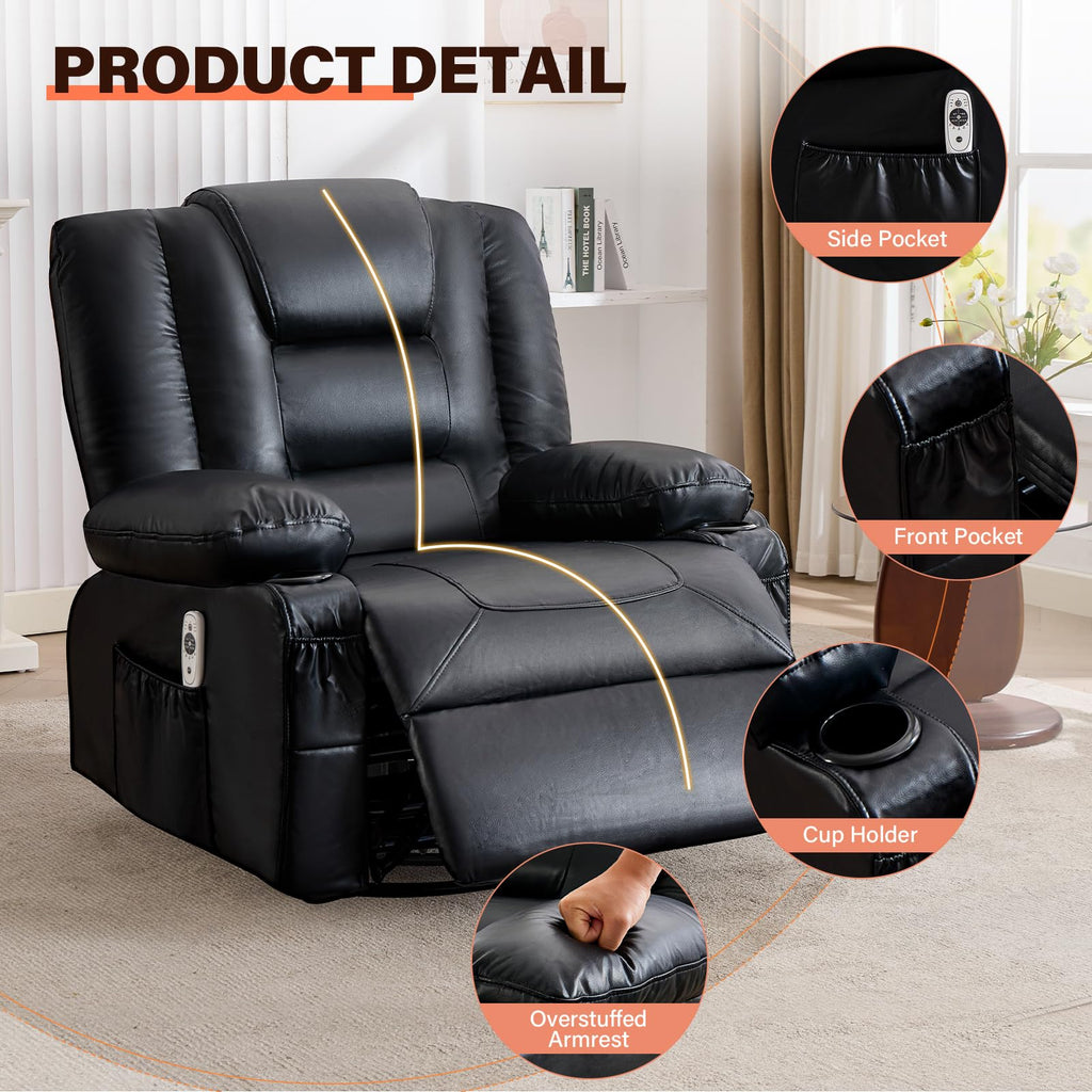 Massage Swivel Recliner Chair with Heat and Cup Holders E16444