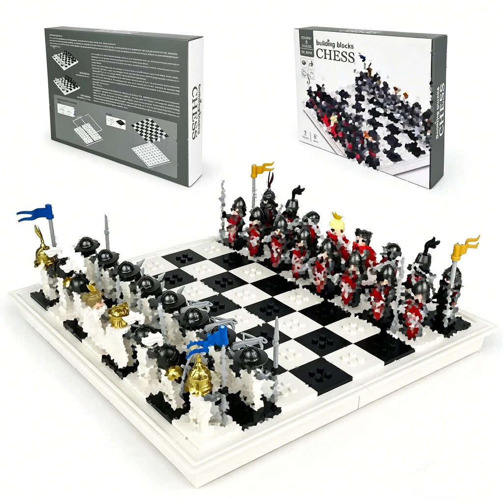 32PCS Medieval Knight Chess Building Blocks Set with Chess Board L760355