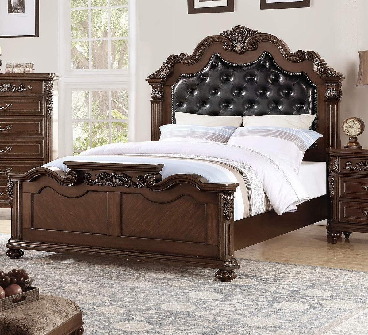 King Size Faux Leather Tufted Headboard Bed A865
