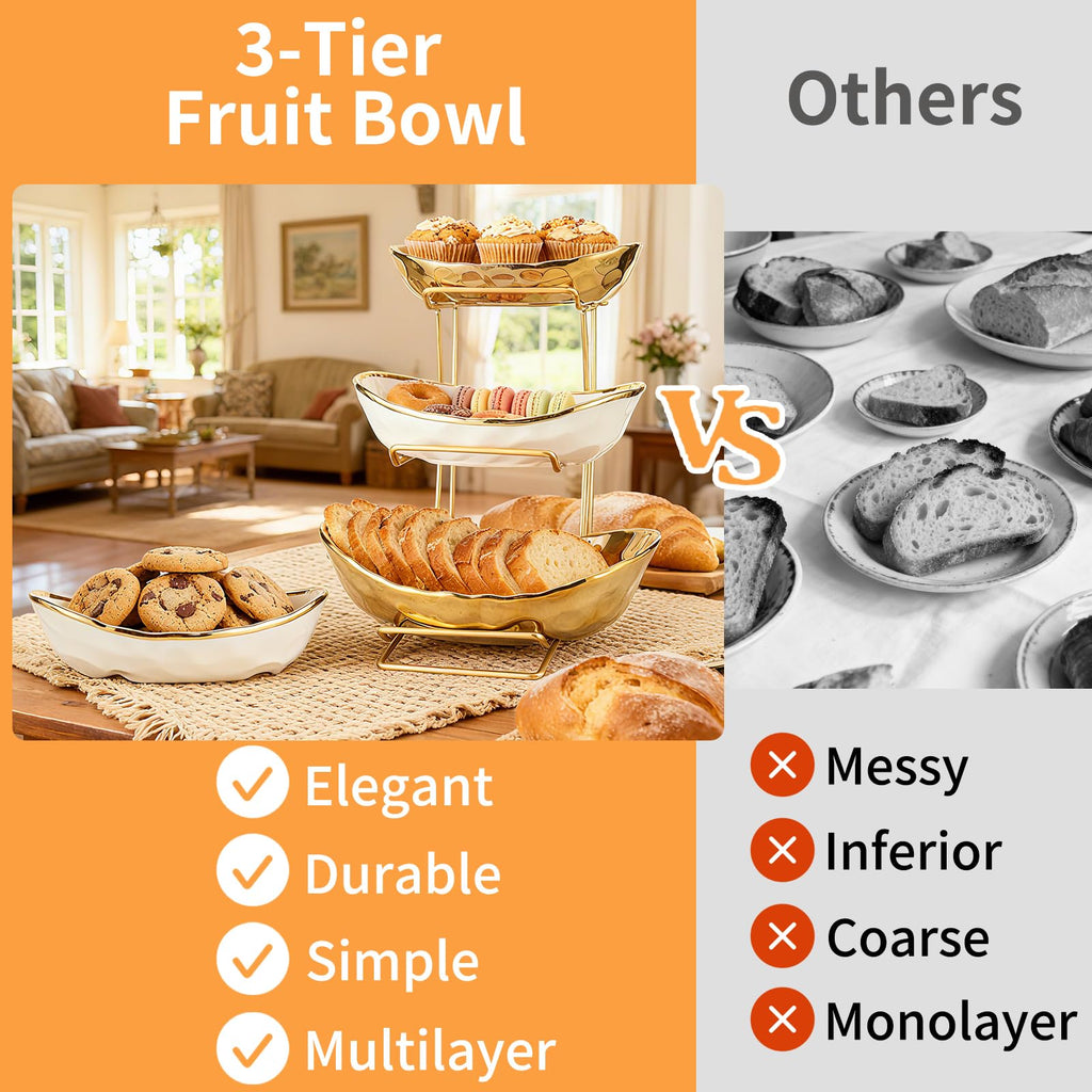 3 Tier Ceramic Fruit Bowl with Metal Rack H757668
