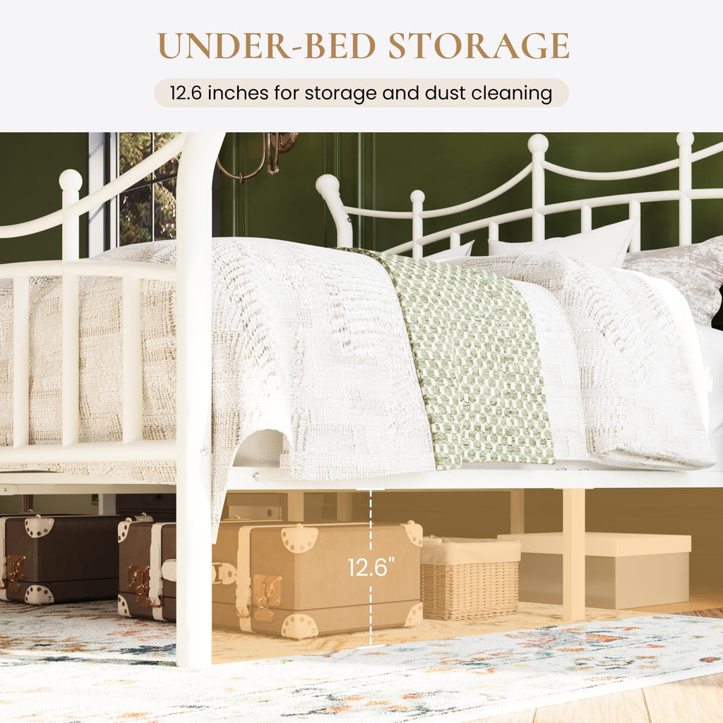 Twin Size White Metal Bed Frame F6098