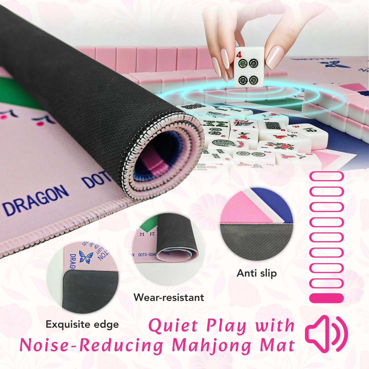Pink Mahjong Game Set with 166 Tiles, Mat, 4 Racks and Bag J6099