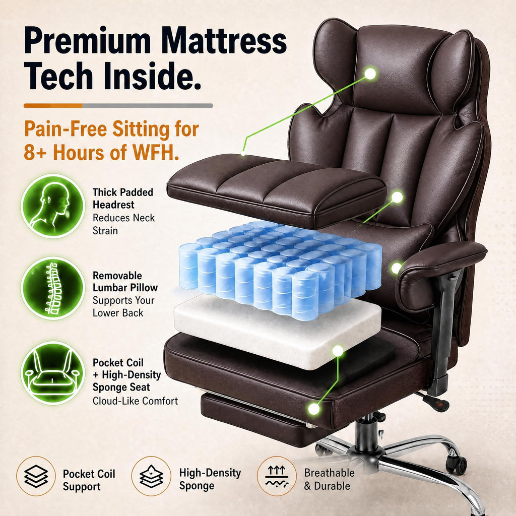 Big and Tall Brown Ergonomic Office Chair with Footrest N2486