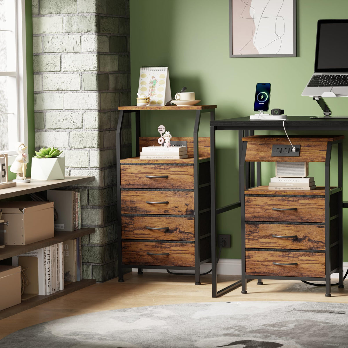 4 Drawer Night Stand with Charging Station T7392