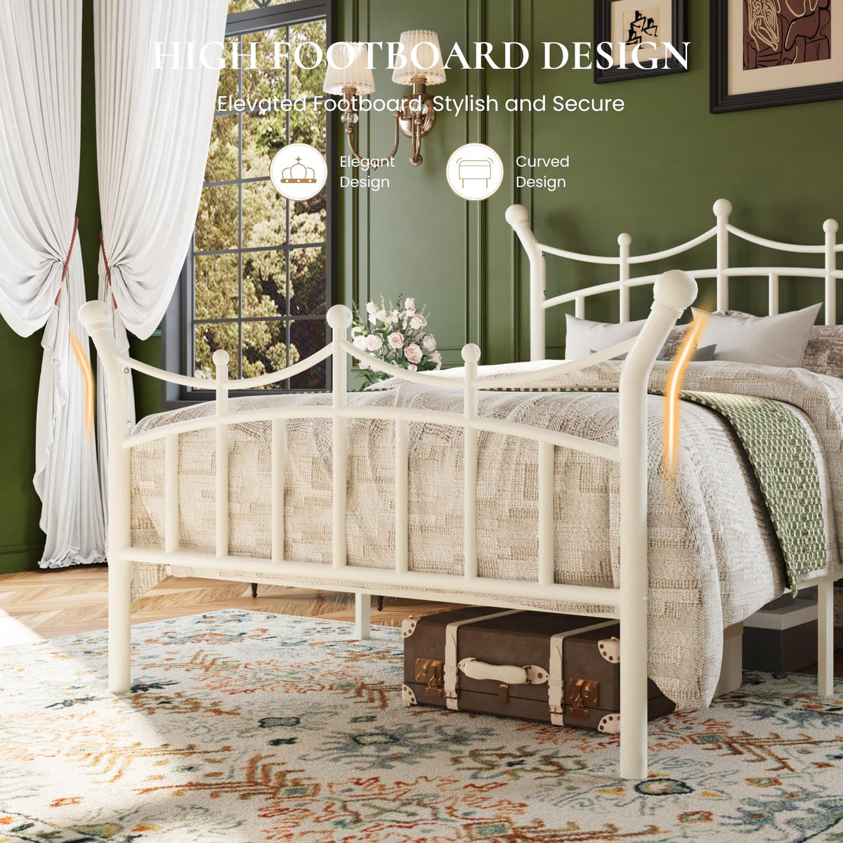Twin Size White Metal Bed Frame F6098