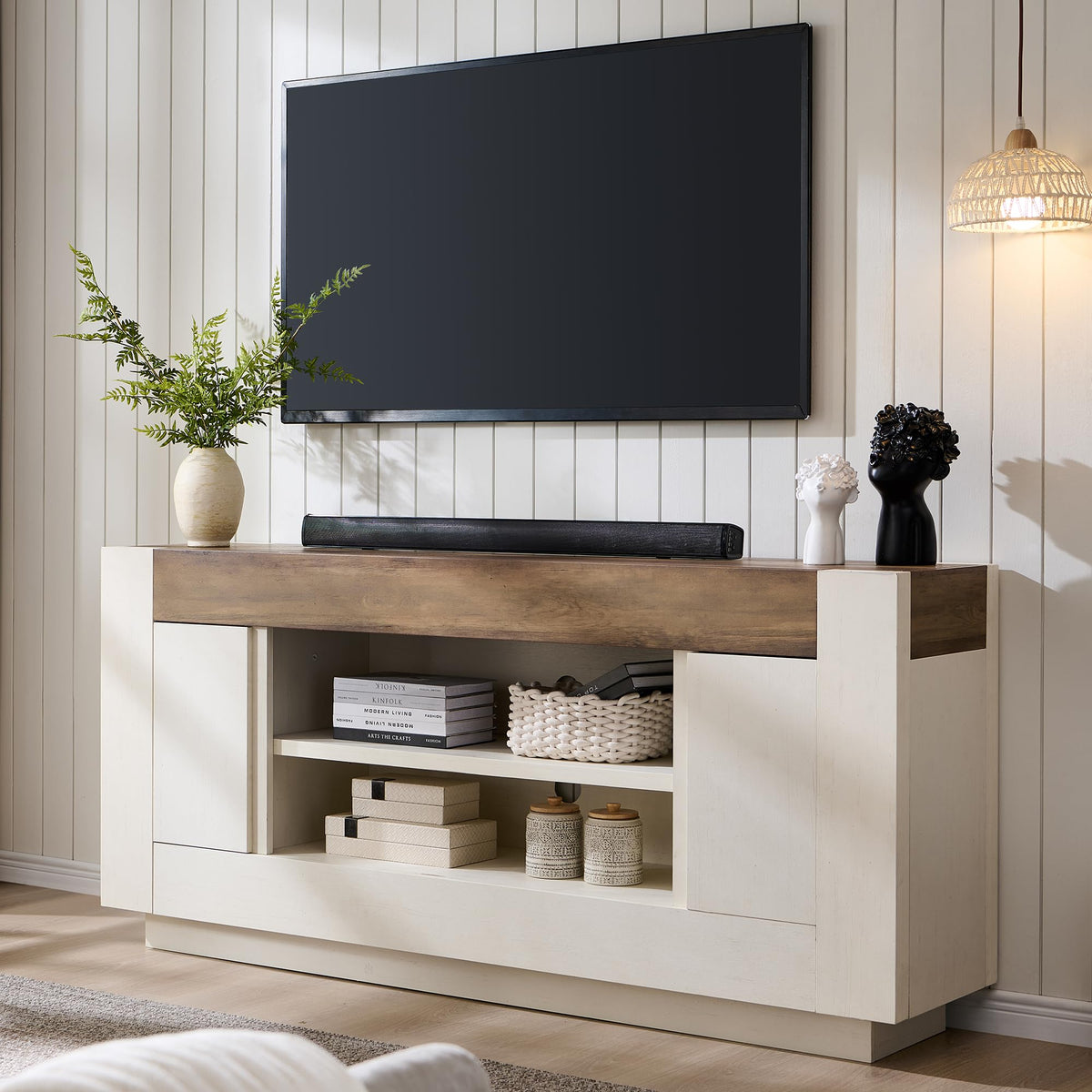 70" Antique White TV Stand A404