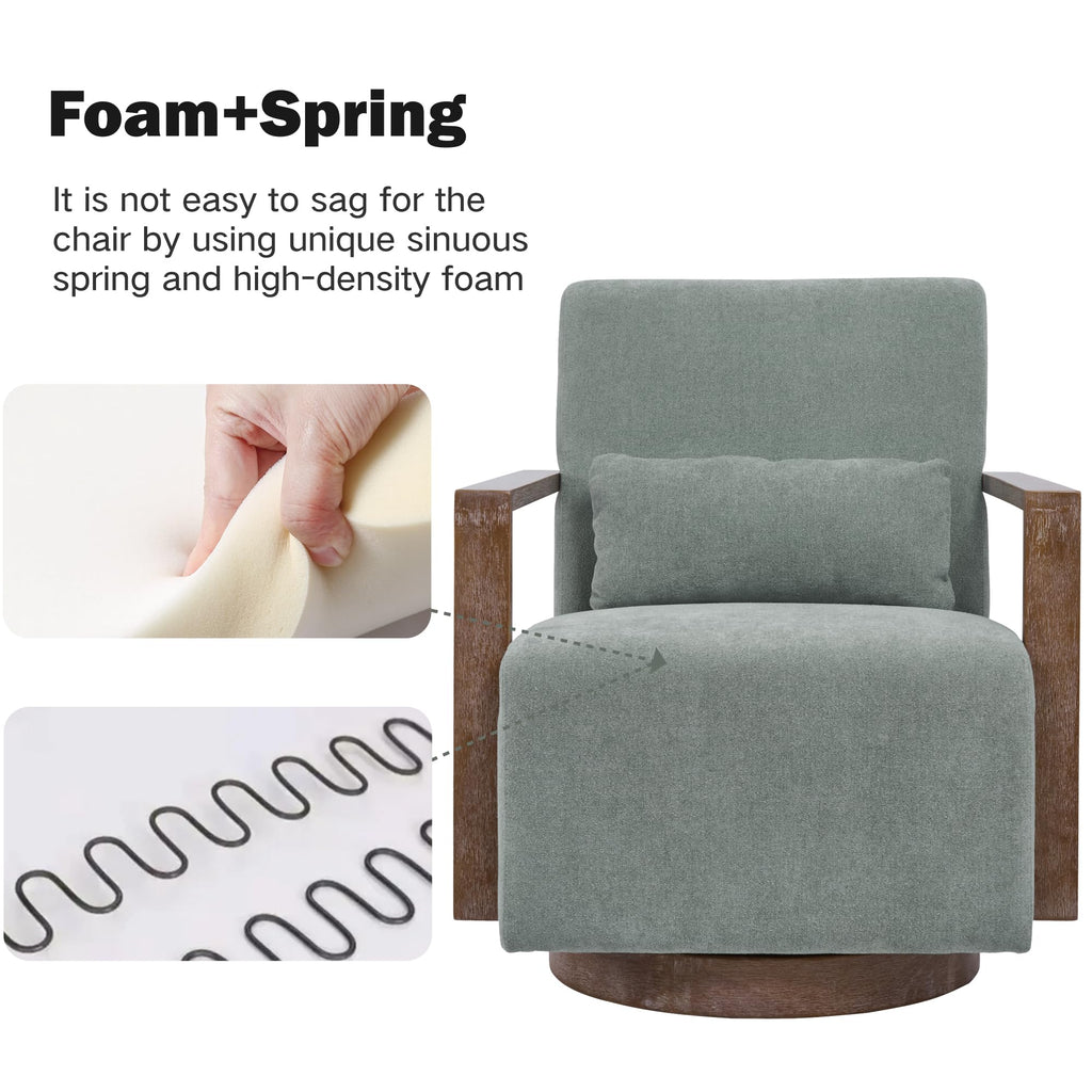 Green Swivel Accent Arm Chair Set of 2 with Solid Wood Base Y502716