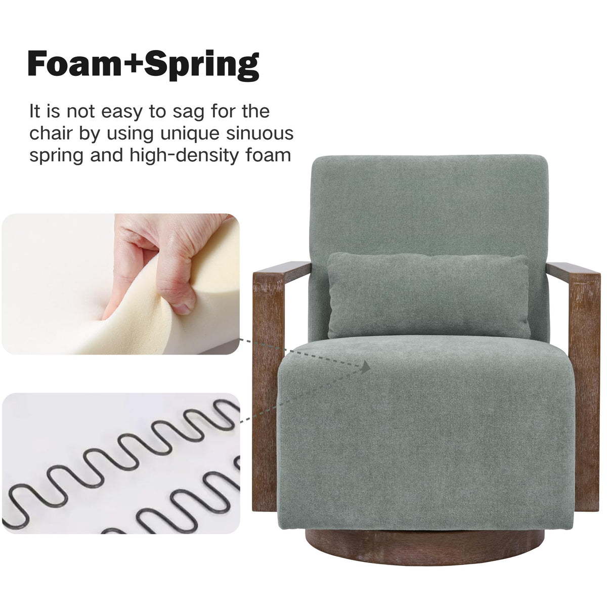 Green Swivel Accent Arm Chair Set of 2 with Solid Wood Base Y502716