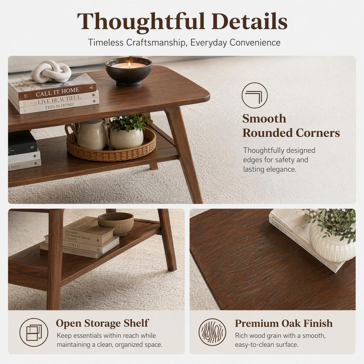 Solid Oak Coffee Table with Storage Shelf U51106