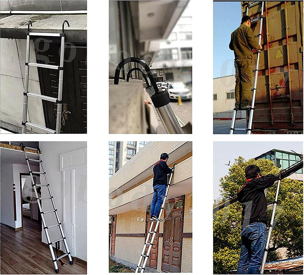 20FT Aluminum Telescoping Ladder with 2 Detachable Hooks, 330 lb Capacity E119055