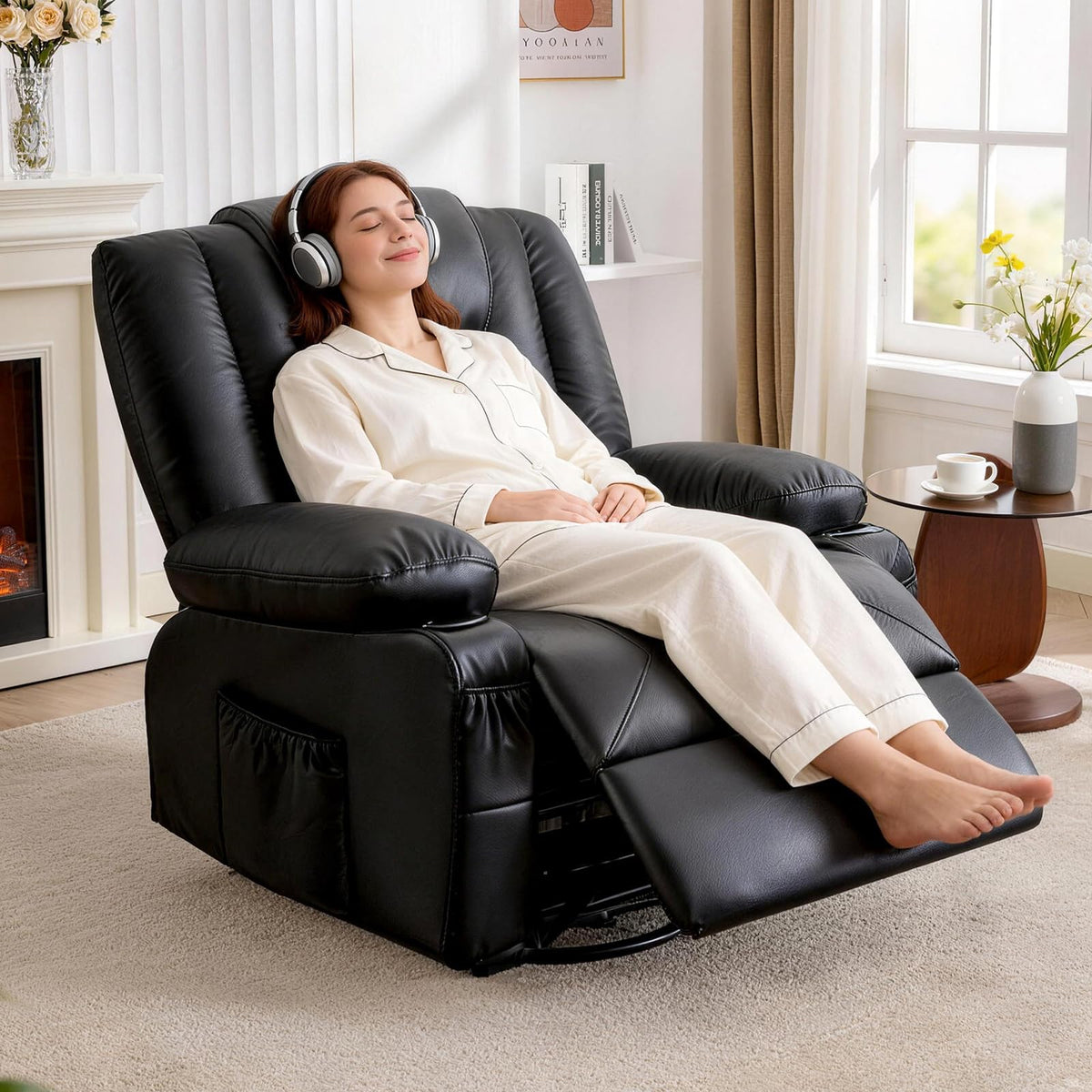 Massage Swivel Recliner Chair with Heat and Cup Holders E16444