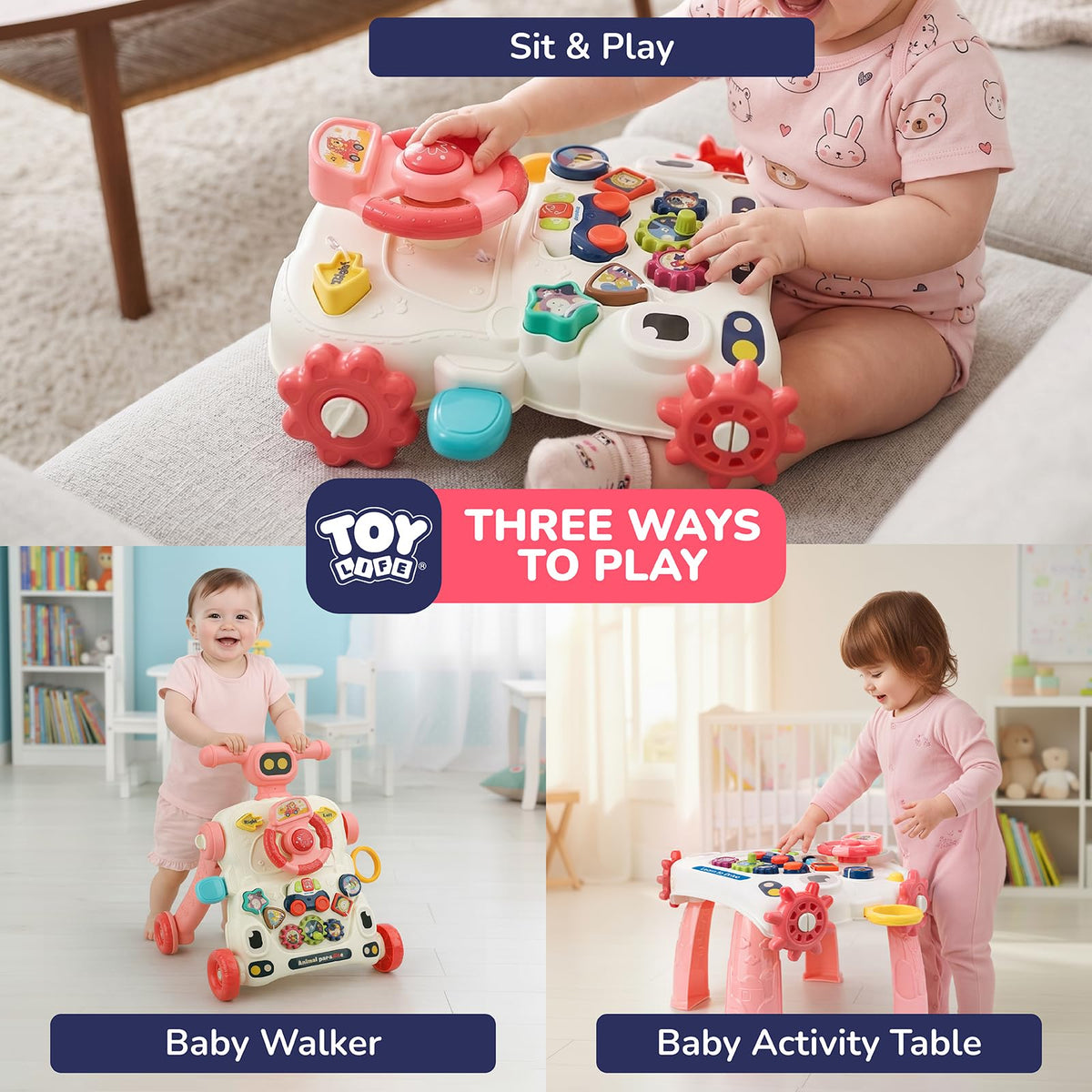 3-in-1 Baby Push Walker Sit to Stand Activity Table E66699