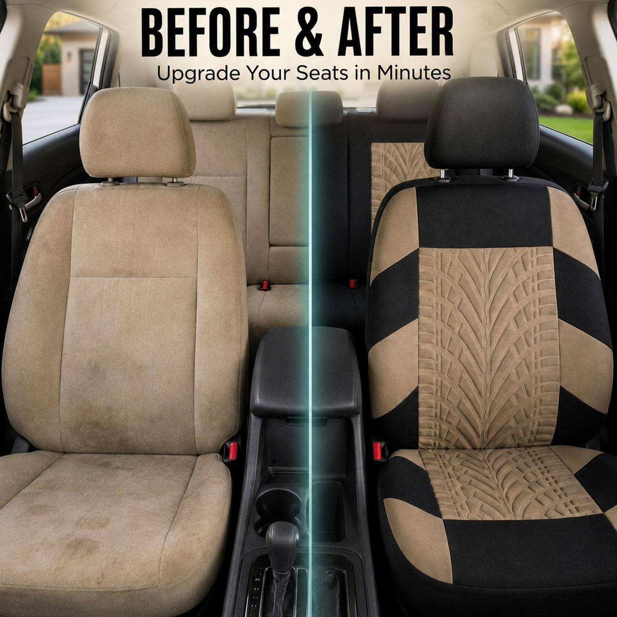 Beige Cloth Car Seat Covers Full Set G2756