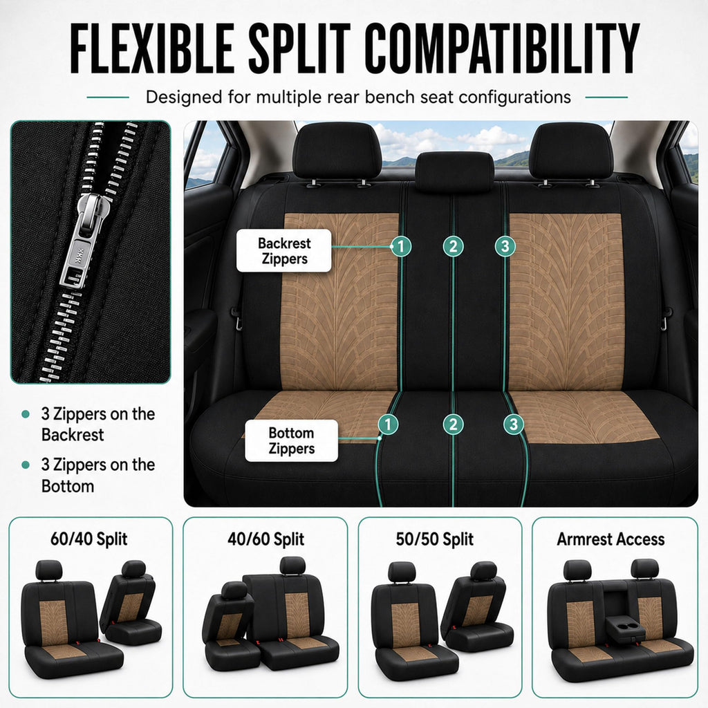 Beige Cloth Car Seat Covers Full Set G2756