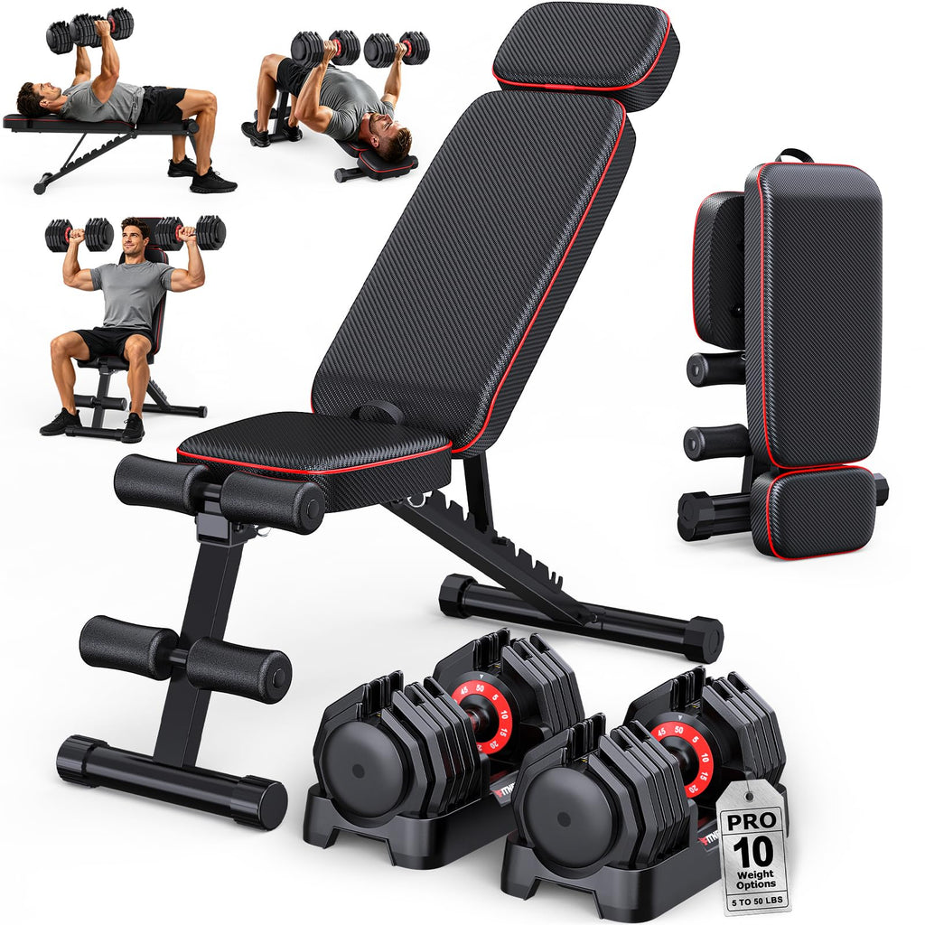 Adjustable Dumbbell Set with Workout Bench O672206