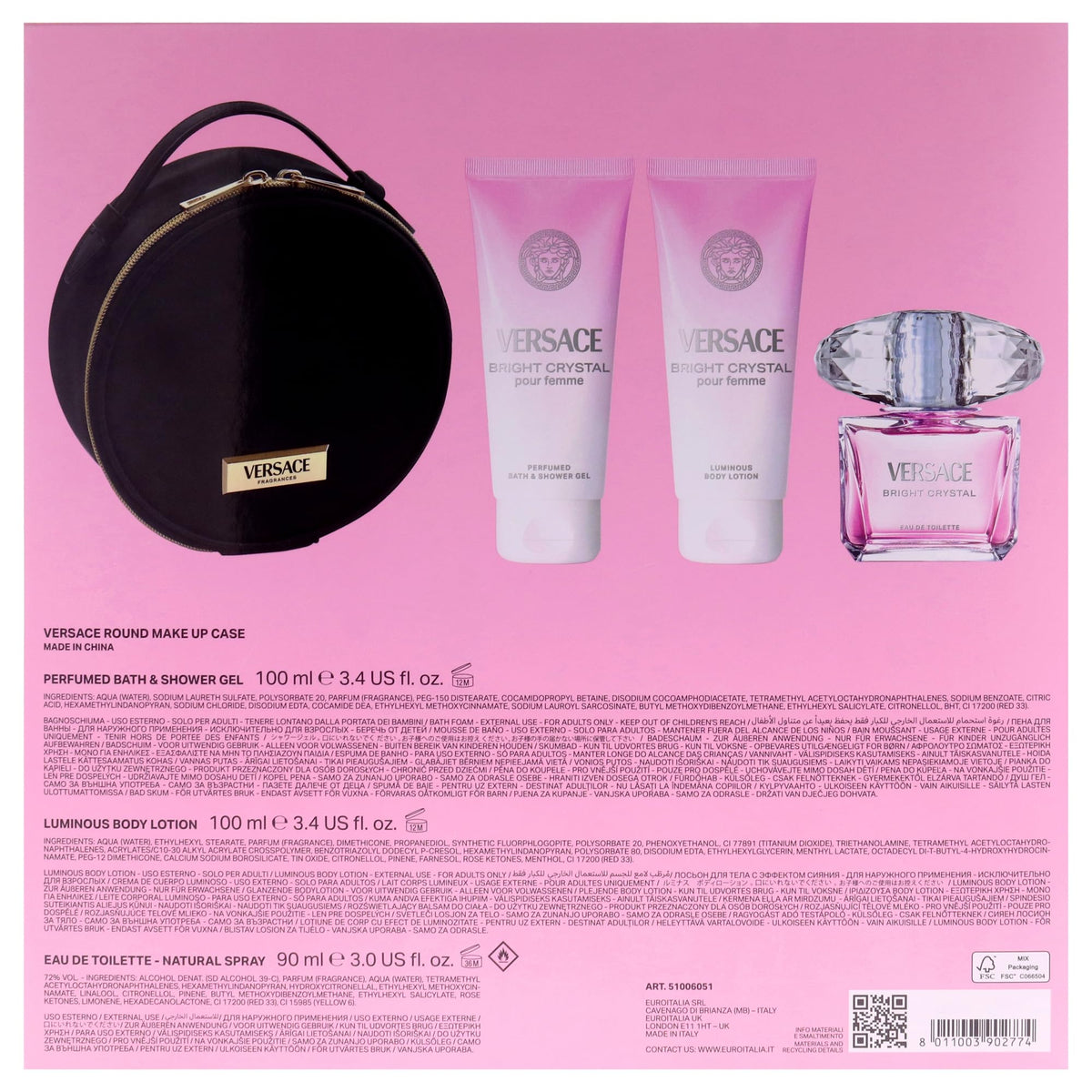 4 Pc Gift Set 3oz EDT Spray, 3.4oz Body Lotion, 3.4oz Shower Gel, Round Make Up Case X41001
