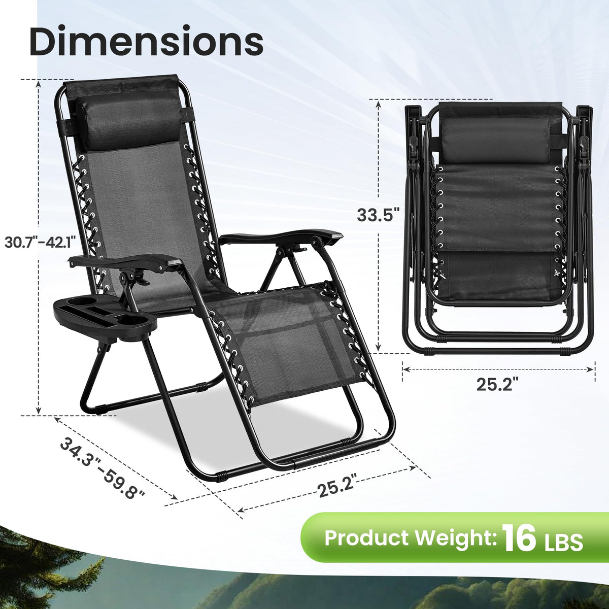 Black Set of 2 Zero Gravity Chairs with Cup Holder Tray D875334
