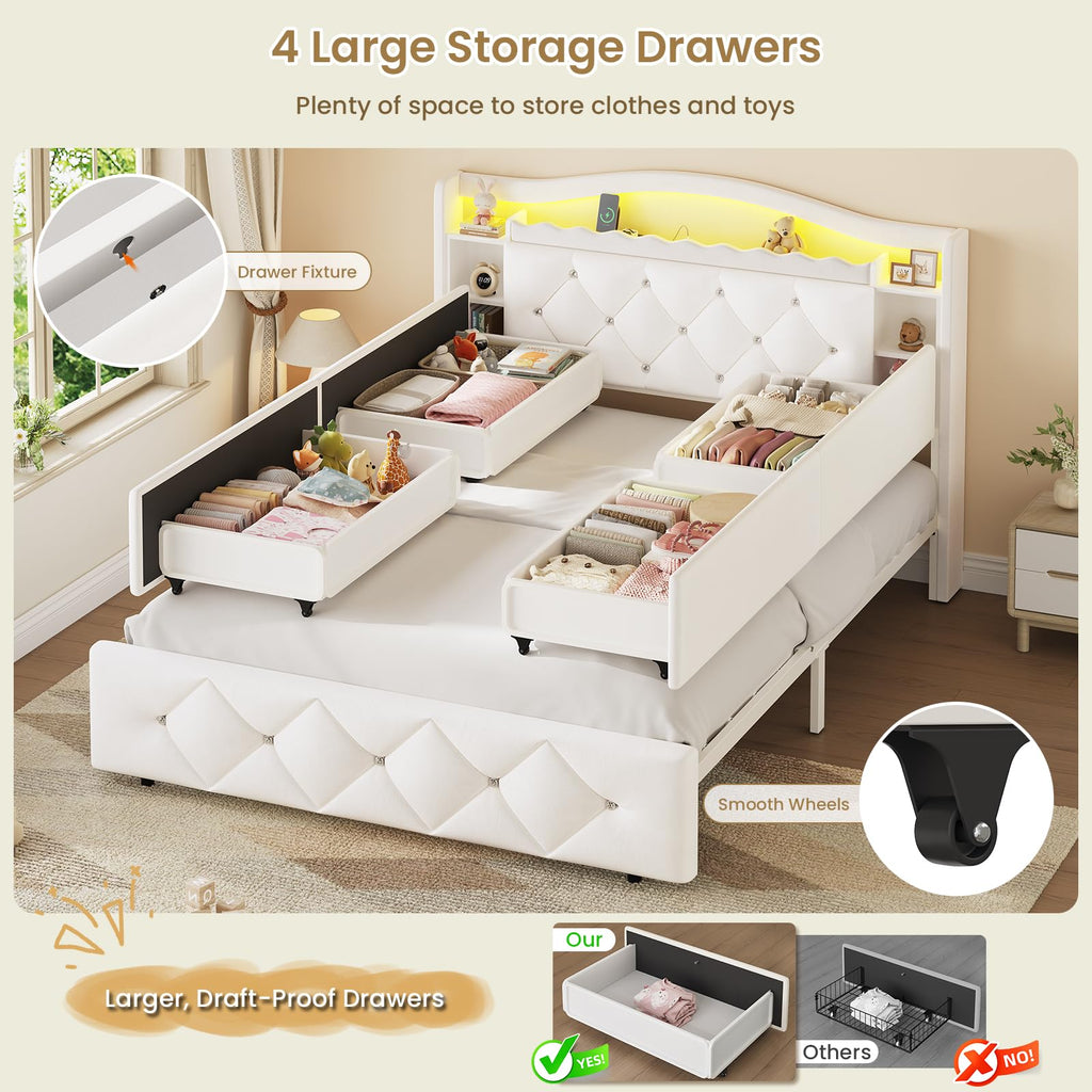 Full Size Velvet Upholstered Platform Bed with 4 Storage Drawers D275396