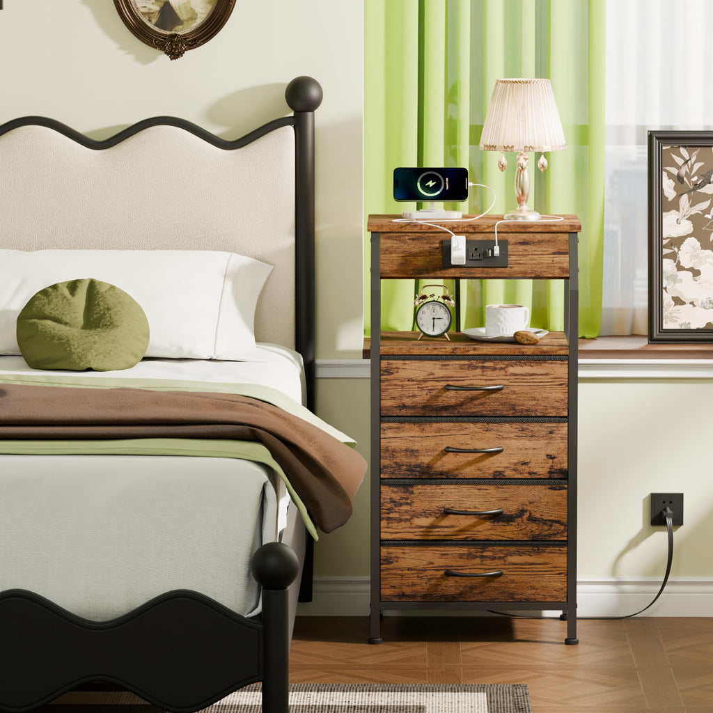 4 Drawer Night Stand with Charging Station T7392