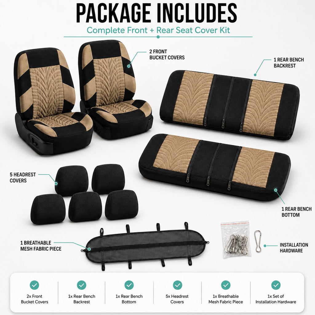 Beige Cloth Car Seat Covers Full Set G2756
