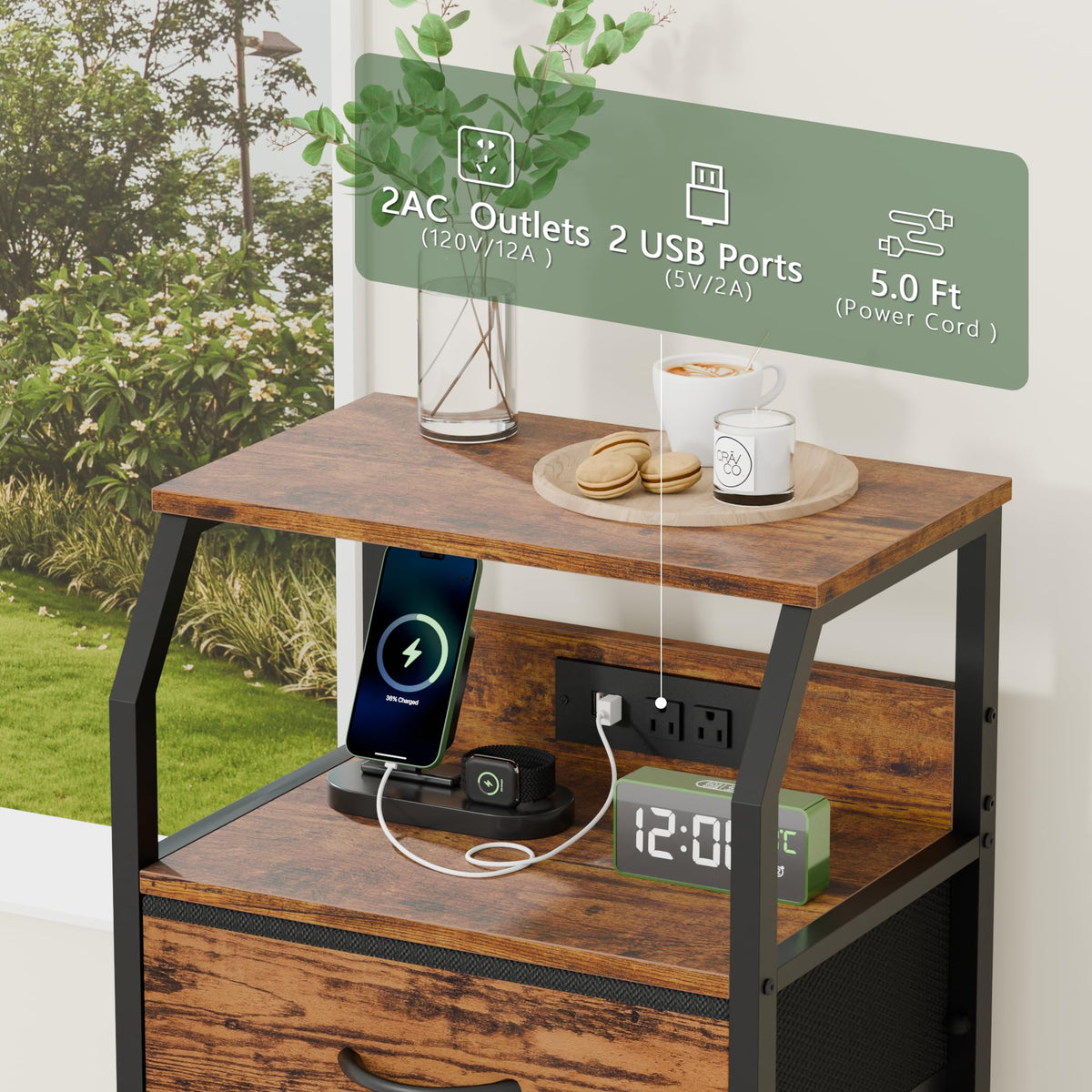 4 Drawer Night Stand with Charging Station T7392