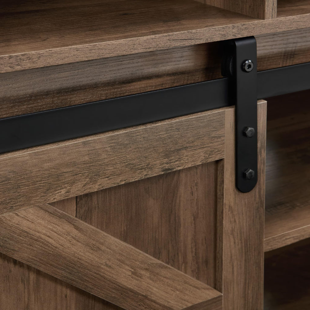 Natural Brown Wood TV Stand with Sliding Barn Door N783