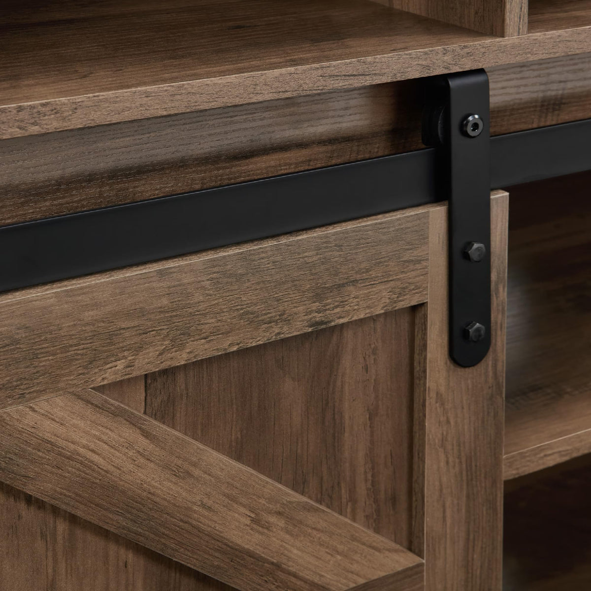 Natural Brown Wood TV Stand with Sliding Barn Door N783
