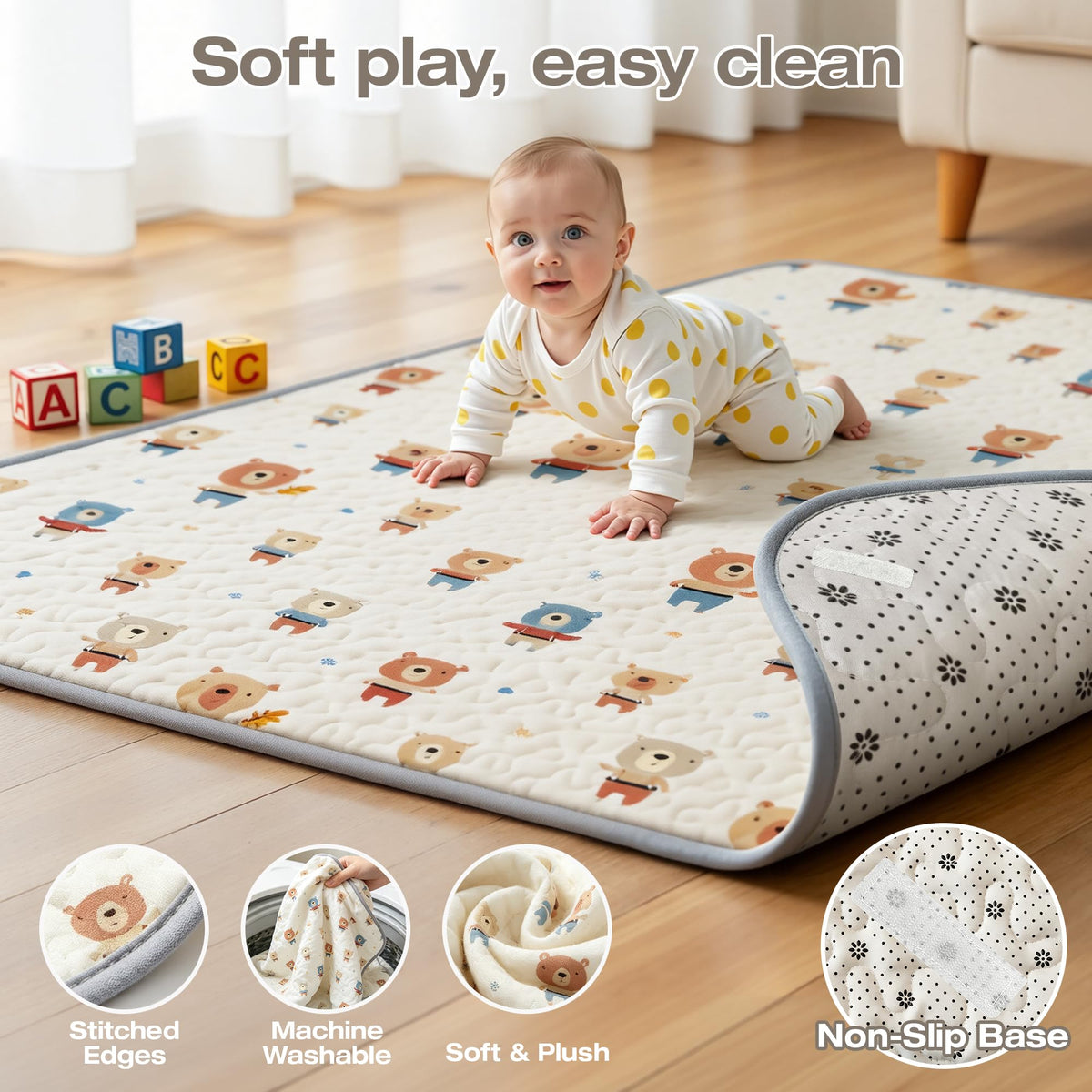 Baby Playpen with Mat, 47x47in Beige W75612