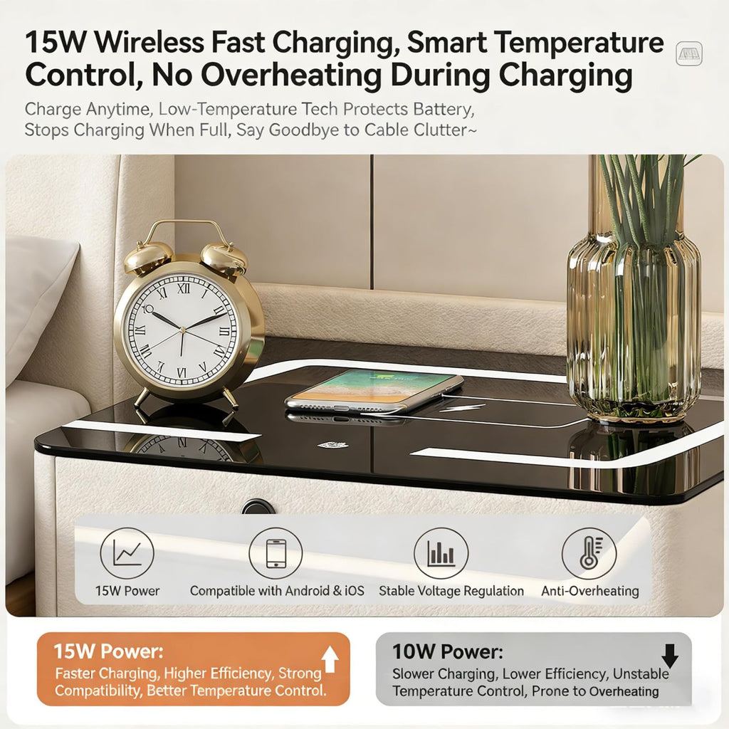 Dark Grey LED Nightstand with Wireless Charging Y331