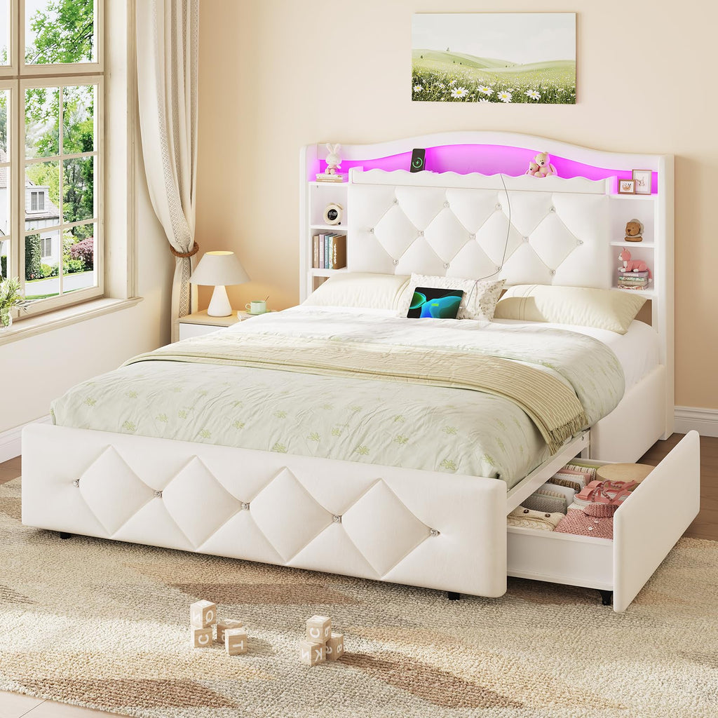 Full Size Velvet Upholstered Platform Bed with 4 Storage Drawers D275396