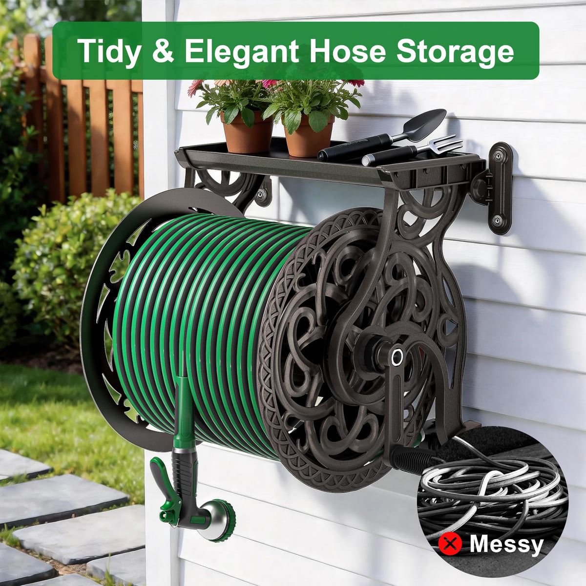 Wall Mount Metal Garden Hose Reel J7337