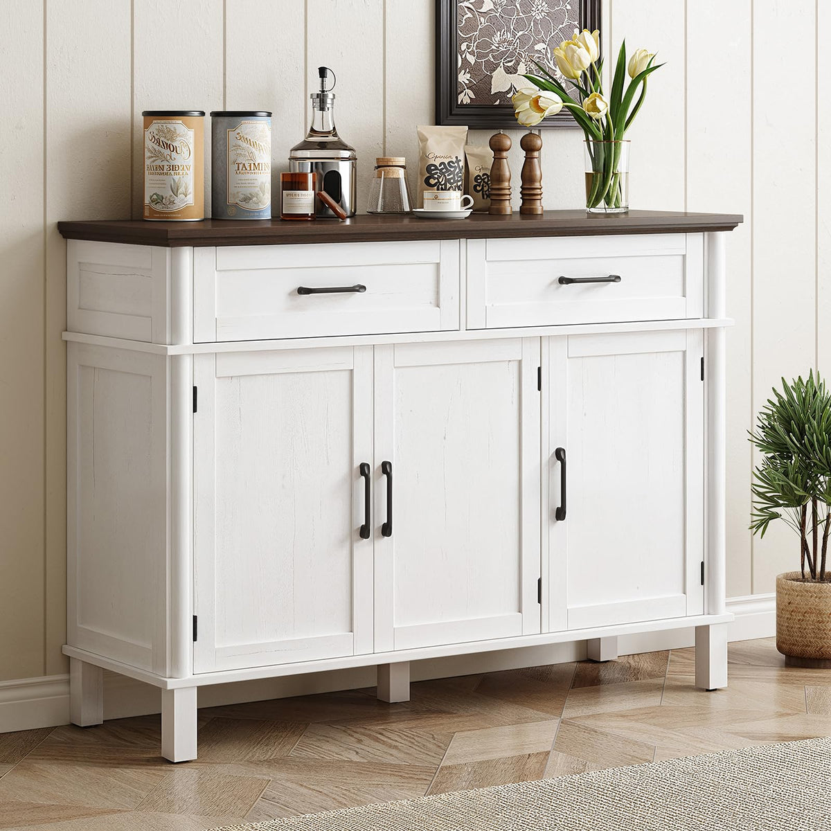48 Inch Off White Buffet Cabinet with Storage D33882