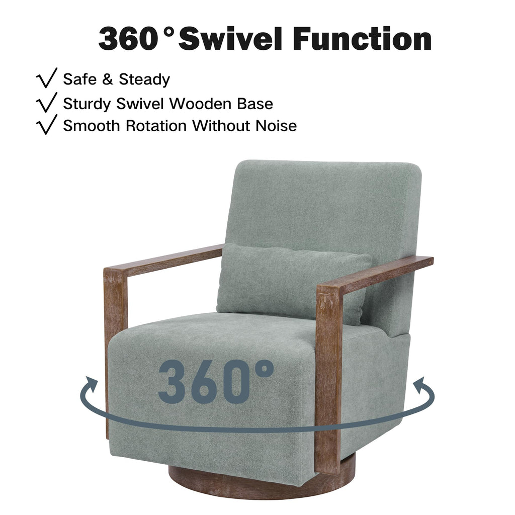Green Swivel Accent Arm Chair Set of 2 with Solid Wood Base Y502716