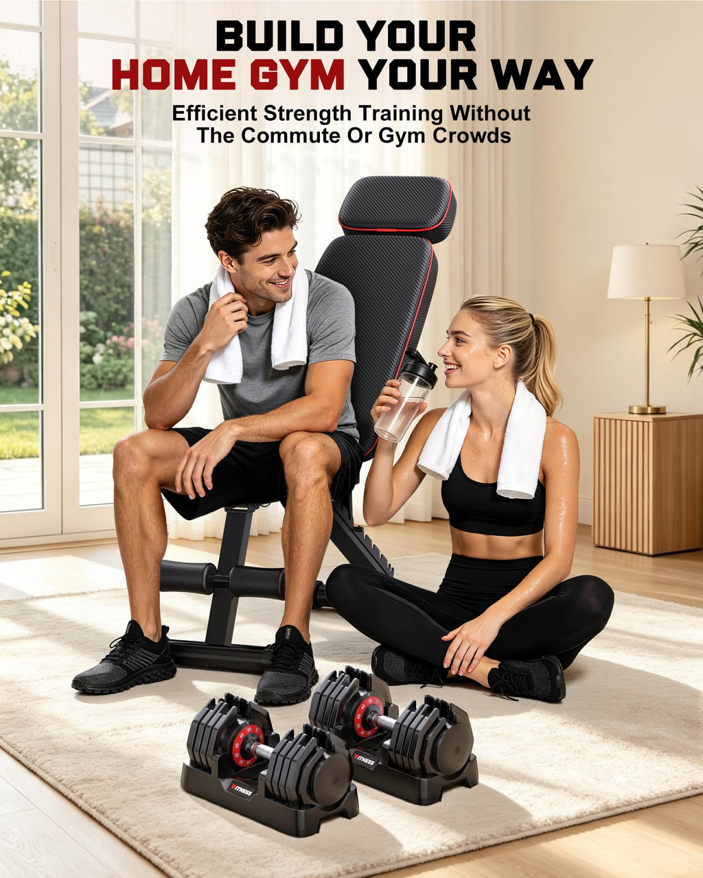 Adjustable Dumbbell Set with Workout Bench O672206