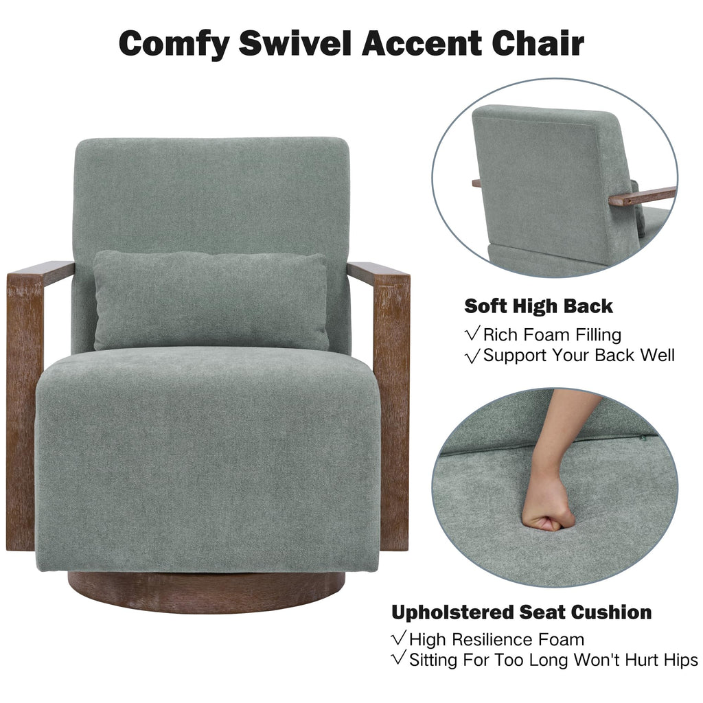 Green Swivel Accent Arm Chair Set of 2 with Solid Wood Base Y502716