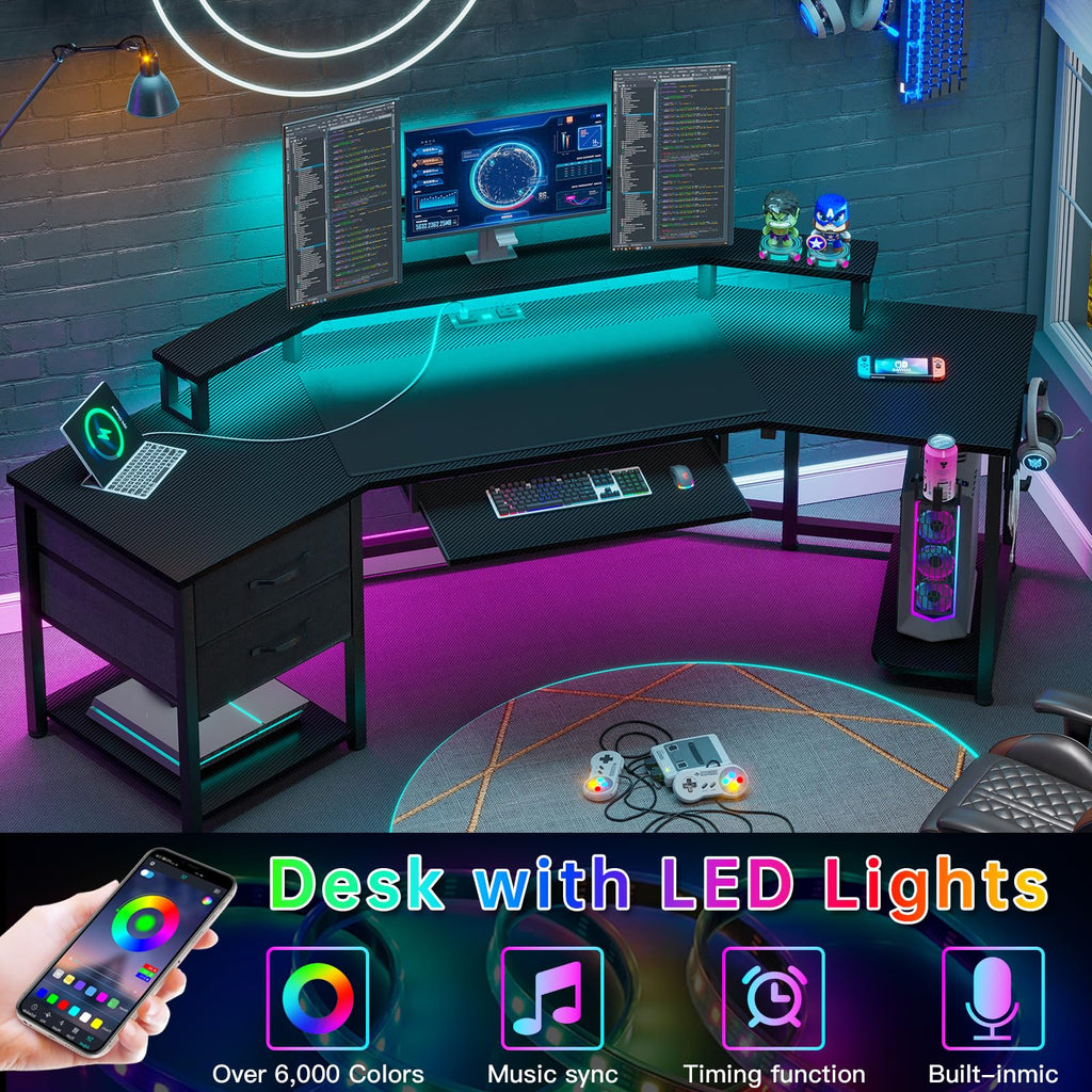 79" Gaming Desk with Fabric Drawers Storage F663