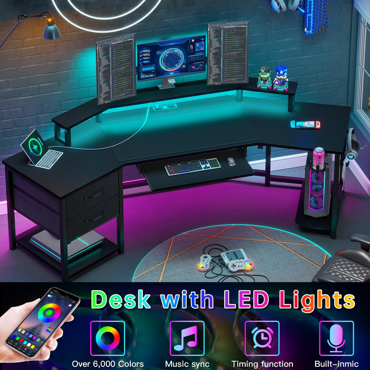 79" Gaming Desk with Fabric Drawers Storage F663