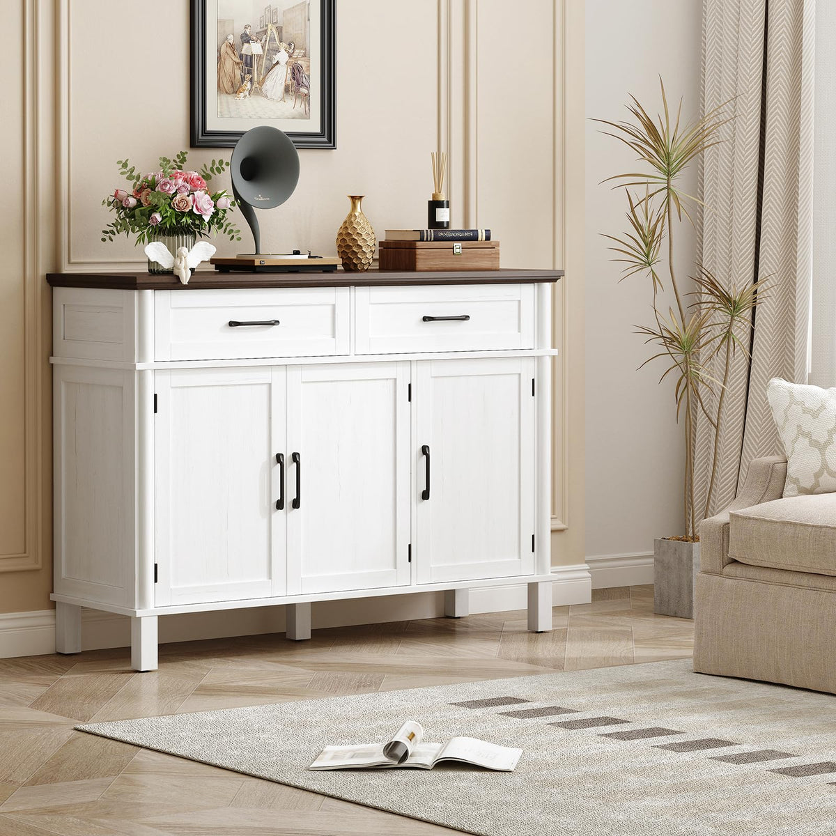 48 Inch Off White Buffet Cabinet with Storage D33882