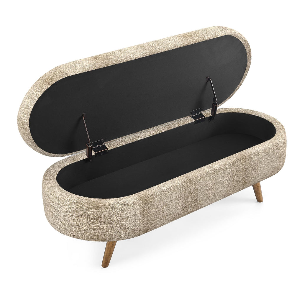 Oval Storage Bench with Rubber Wood Legs, Gray D403685