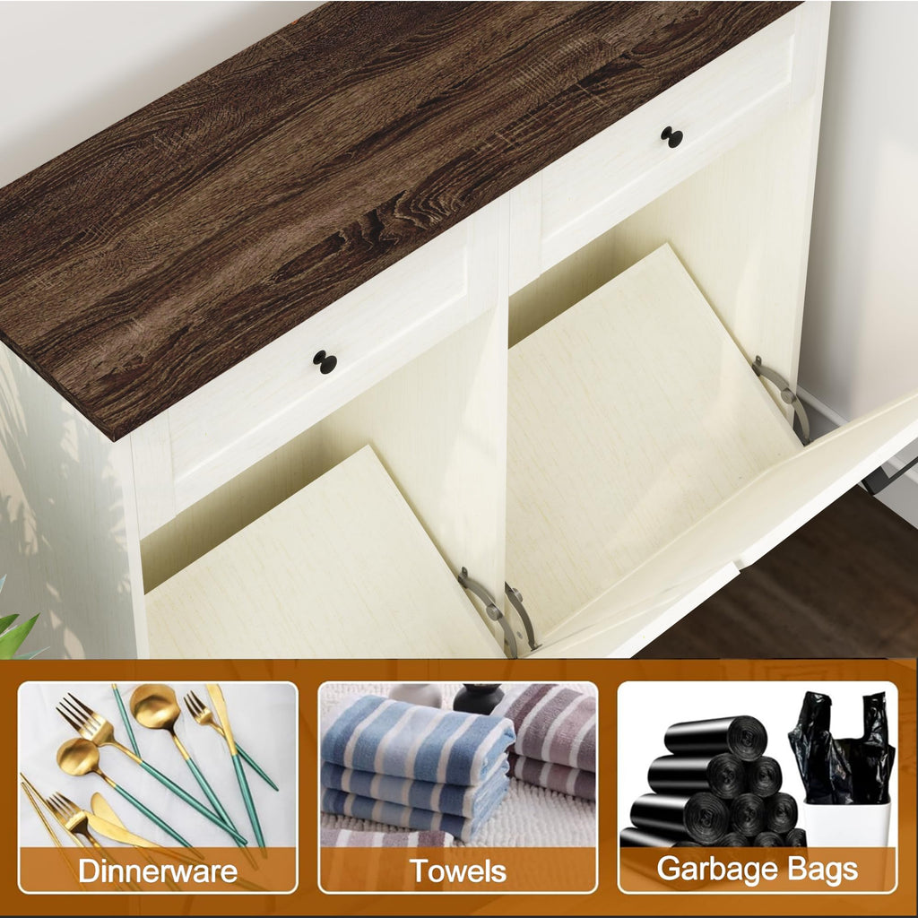 20 Gallon Wooden Tilt Out Trash Can Cabinet with Drawers G650041