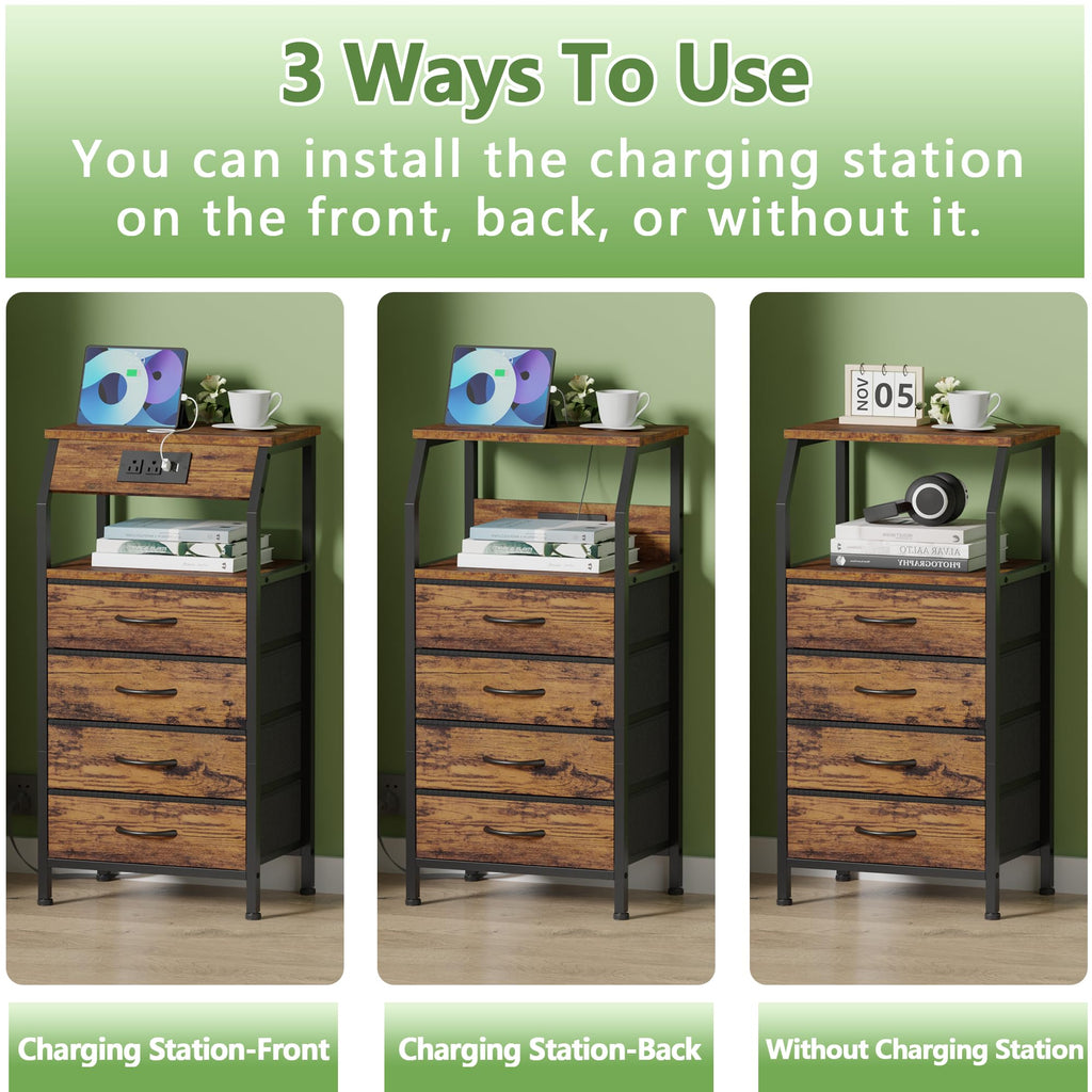 4 Drawer Night Stand with Charging Station T7392