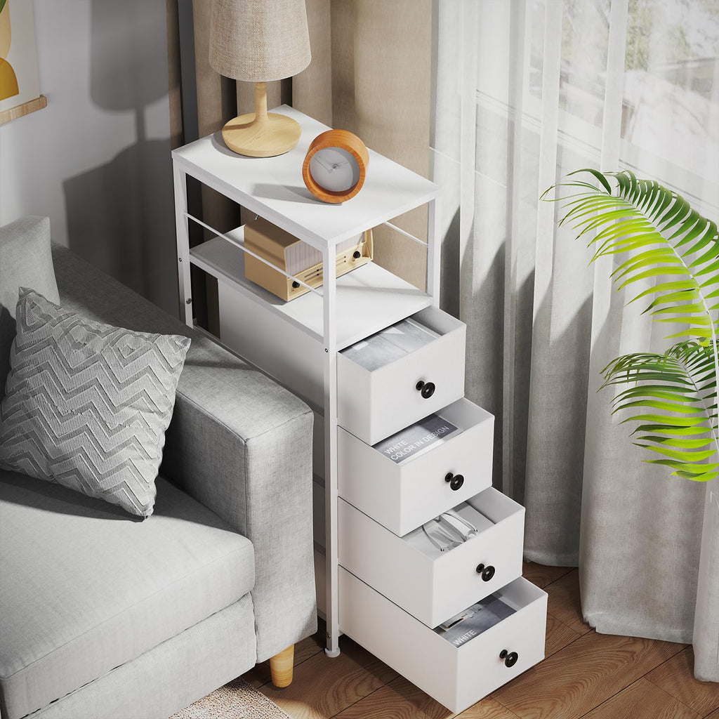 White Narrow Dresser with 4 Fabric Drawers F440870