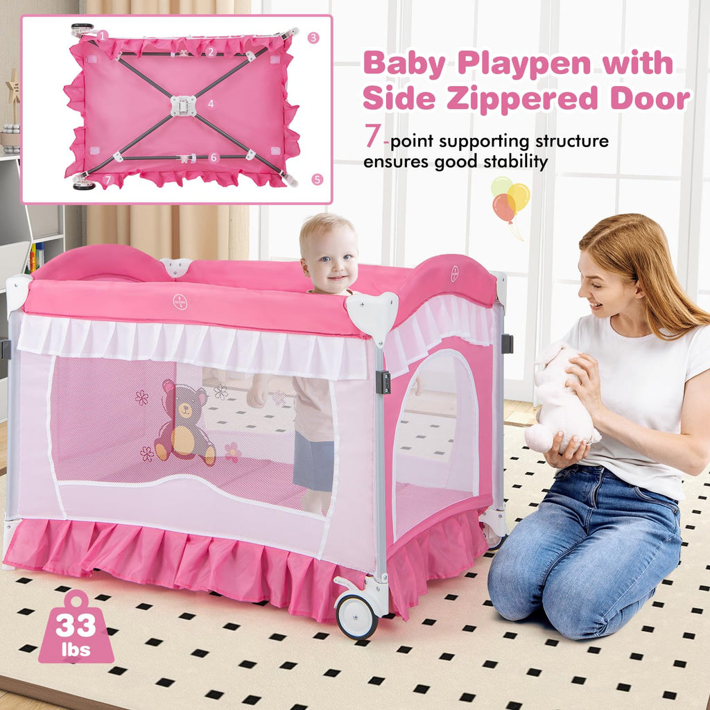 4-in-1 Baby Playard with Bassinet, Changing Table and Carry Bag Z8724