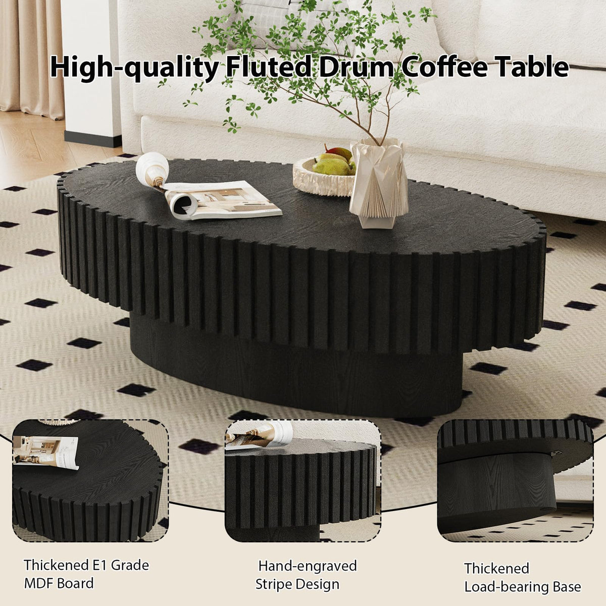 Black Oval Fluted Coffee Table A275033
