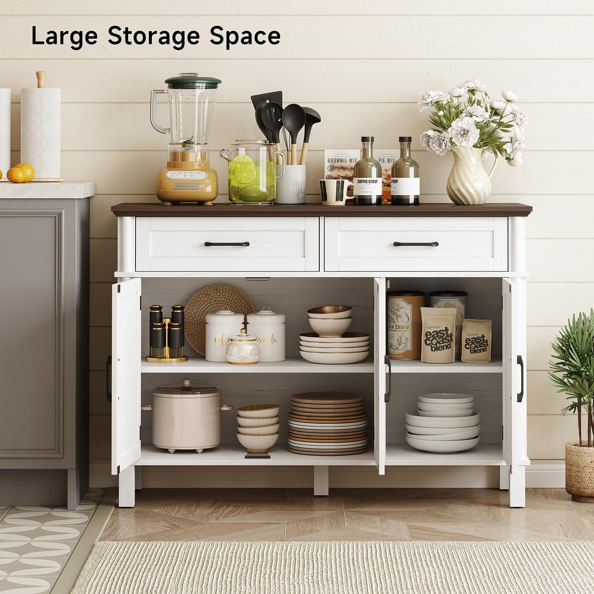48 Inch Off White Buffet Cabinet with Storage D33882