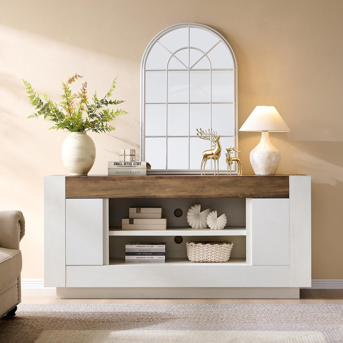 70" Antique White TV Stand A404